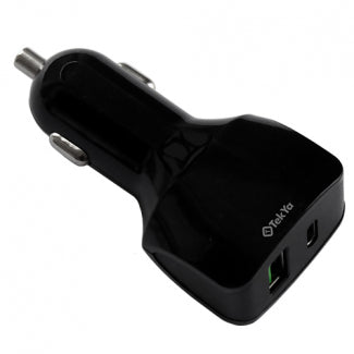 TEKYA 38W POWER DELIVERY USB TYPE C AND USB-A DUAL PORT CAR CHARGER HEAD - BLACK