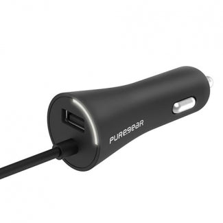 PUREGEAR 30W USB-A + CORDED LIGHTNING PD CAR CHARGER - BLACK